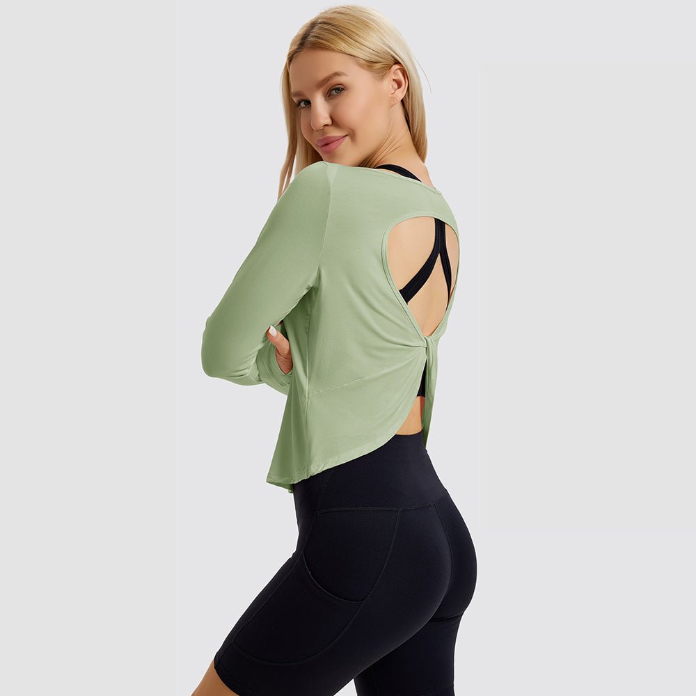 Light Purple Open Back Workout Tops - MAGCOMSEN