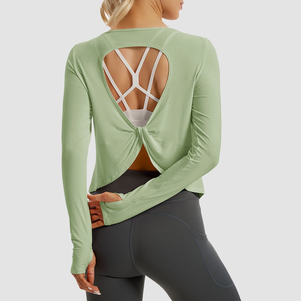 Light Purple Open Back Workout Tops - MAGCOMSEN