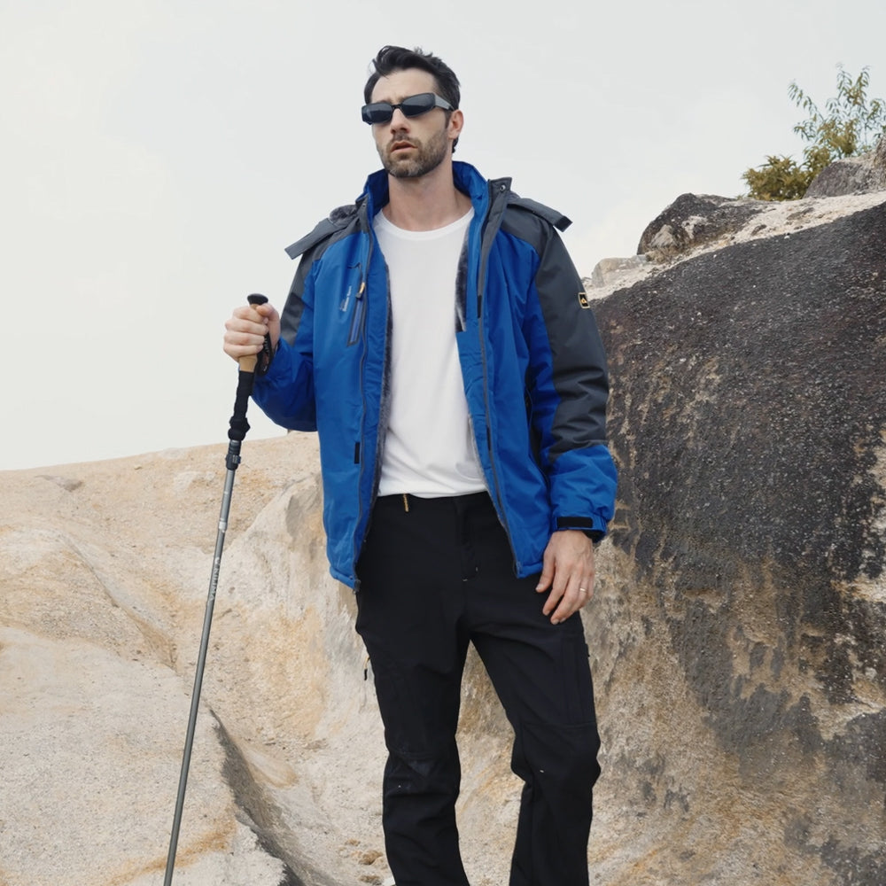 Men's Water Resistant Ski Jacket - Fleece Lined Parka with Pockets