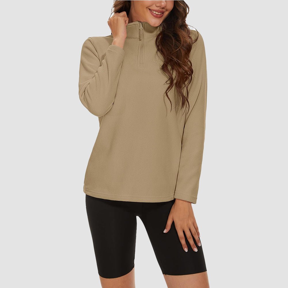 Khaki Women's 1/4 Zip Fleece Pullover - Stretchy & Warm - MAGCOMSEN