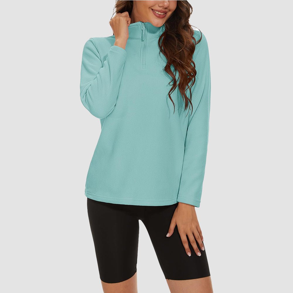 Grey Green Women's 1/4 Zip Fleece Pullover - Stretchy & Warm - MAGCOMSEN