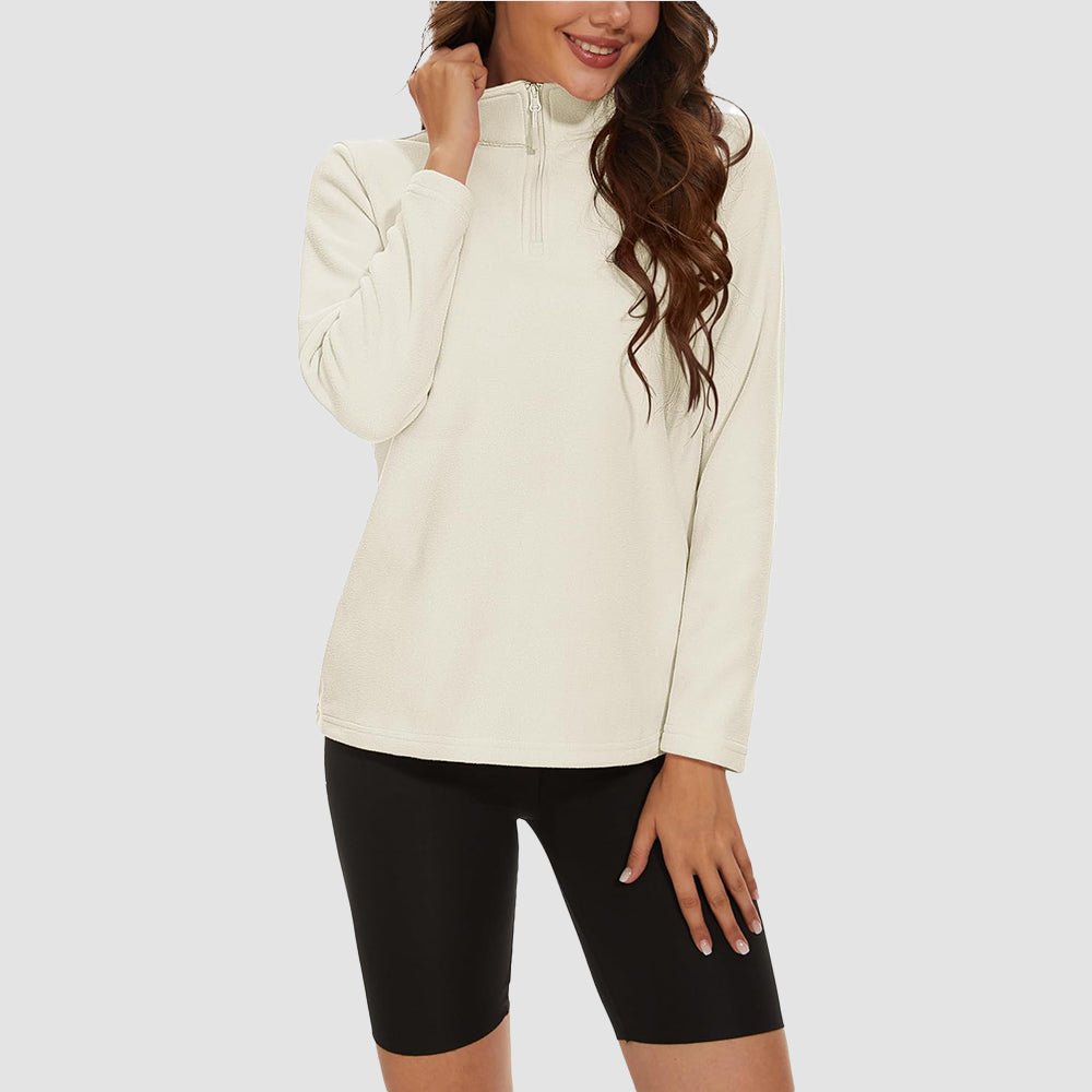 Beige Women's 1/4 Zip Fleece Pullover - Stretchy & Warm - MAGCOMSEN