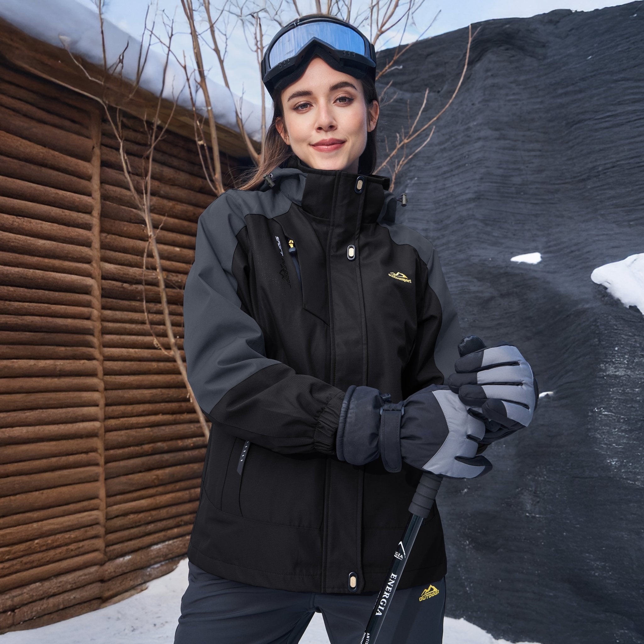 Black Women's 3 - in - 1 Waterproof Ski Jacket with Fleece Liner - MAGCOMSEN