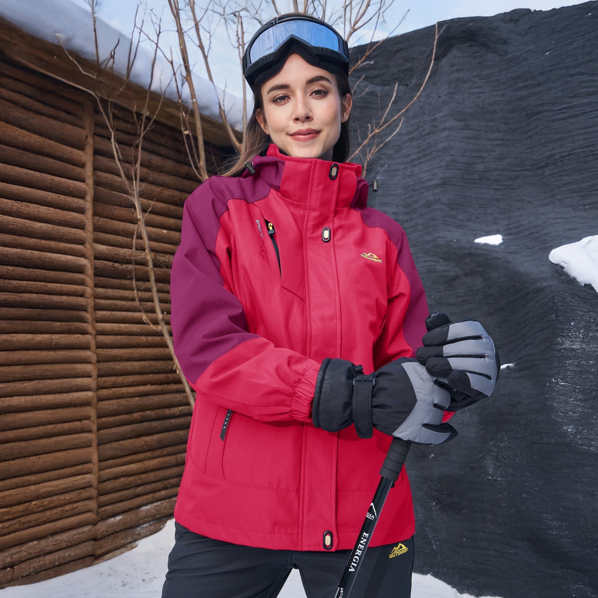 Rose Pink Women's 3 - in - 1 Waterproof Ski Jacket with Fleece Liner - MAGCOMSEN
