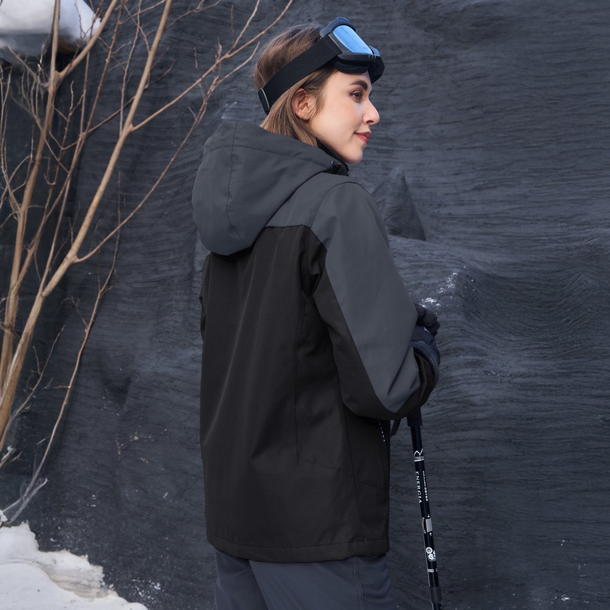Black Women's 3 - in - 1 Waterproof Ski Jacket with Fleece Liner - MAGCOMSEN