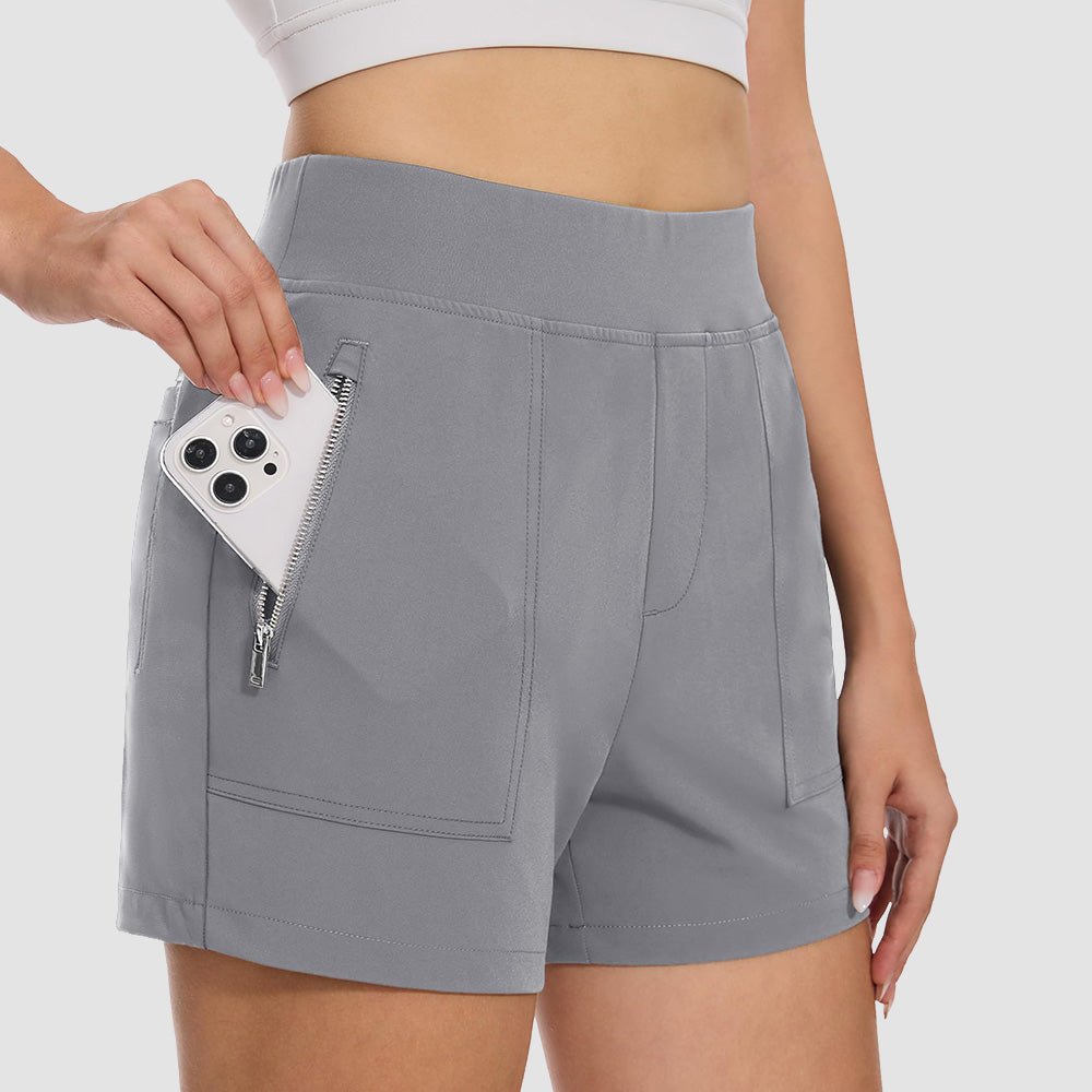 womens grey dress shorts Gray Women's High Waisted Pleated Dress Shorts for Business and Casual   Lookbook Store