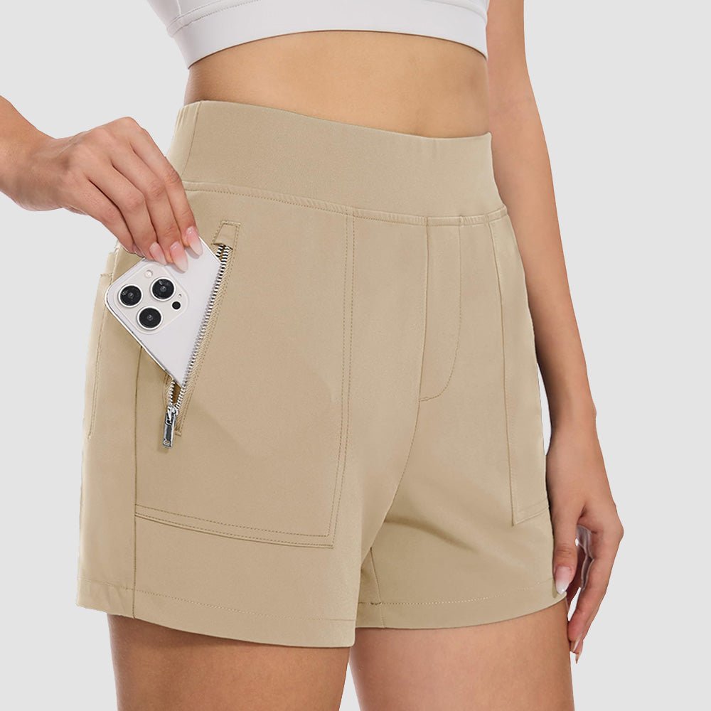 Women's 4 inch High Waisted Hiking Shorts - Quick Dry Golf Shorts Light Khaki by MAGCOMSEN