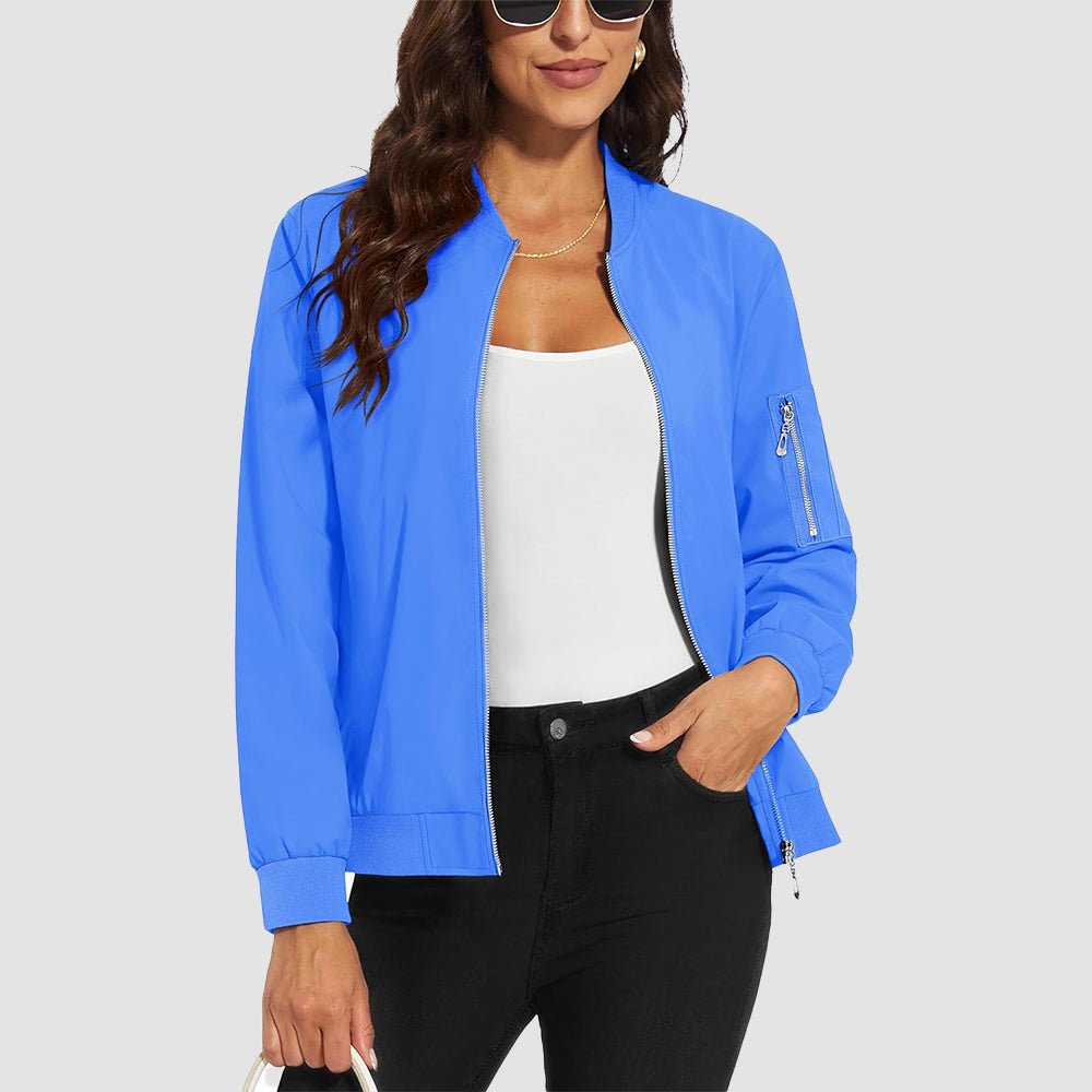 Azure Women's Bomber Jacket with 3 Pockets Spring Windbreaker - MAGCOMSEN