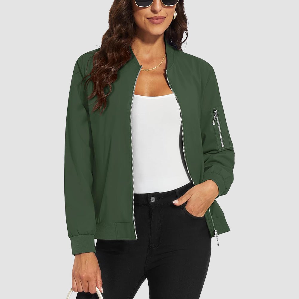 Army Green Women's Bomber Jacket with 3 Pockets Spring Windbreaker - MAGCOMSEN