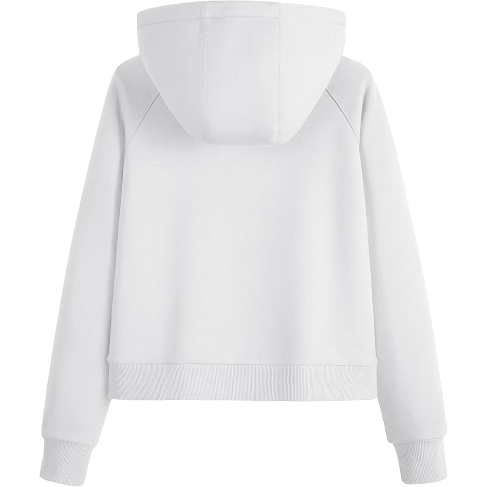 White Women's Fleece Hoodie - Half Zip & Kangaroo Pocket - MAGCOMSEN