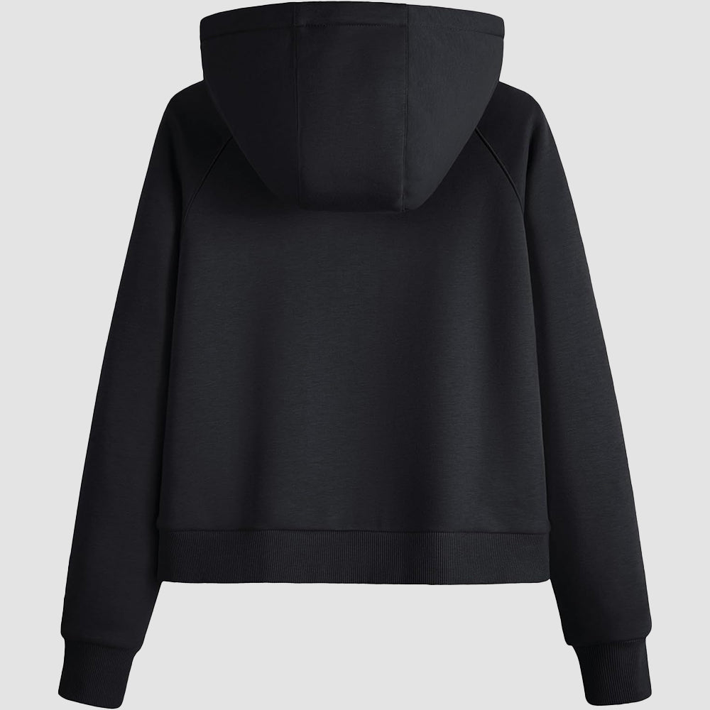 Black Women's Fleece Hoodie - Half Zip & Kangaroo Pocket - MAGCOMSEN