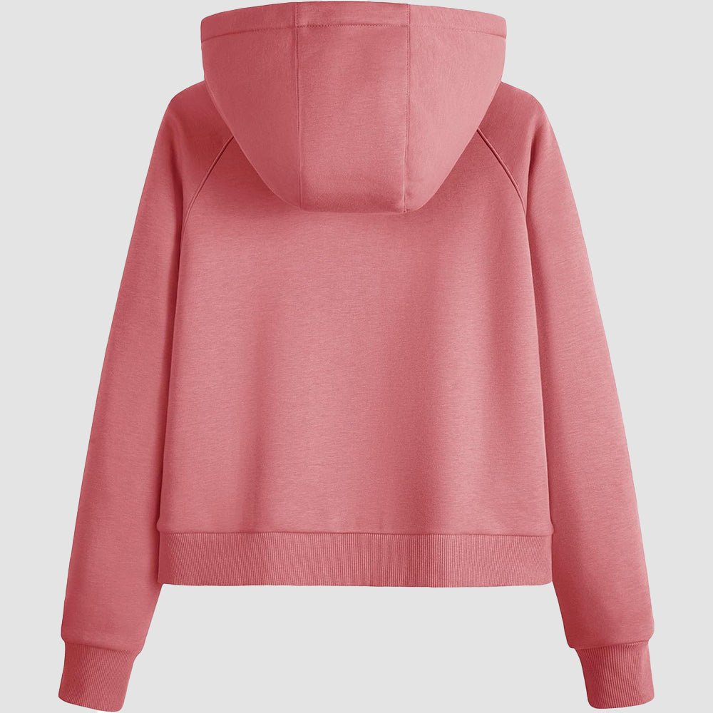 Pink Women's Fleece Hoodie - Half Zip & Kangaroo Pocket - MAGCOMSEN