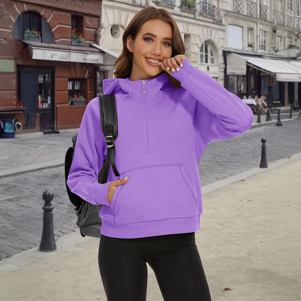 Violet Women's Fleece Hoodie - Half Zip & Kangaroo Pocket - MAGCOMSEN