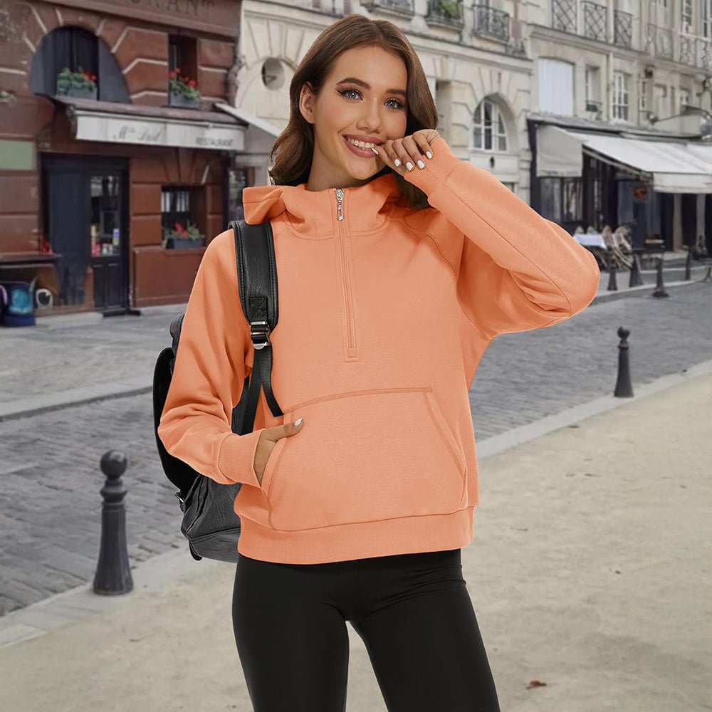 Apricot Women's Fleece Hoodie - Half Zip & Kangaroo Pocket - MAGCOMSEN