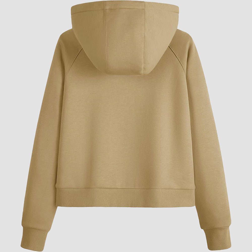 Khaki Women's Fleece Hoodie - Half Zip & Kangaroo Pocket - MAGCOMSEN