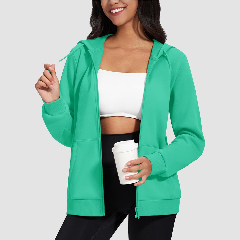 Mint Women's Fleece Jacket - Full Zip, Hood & Pockets - MAGCOMSEN
