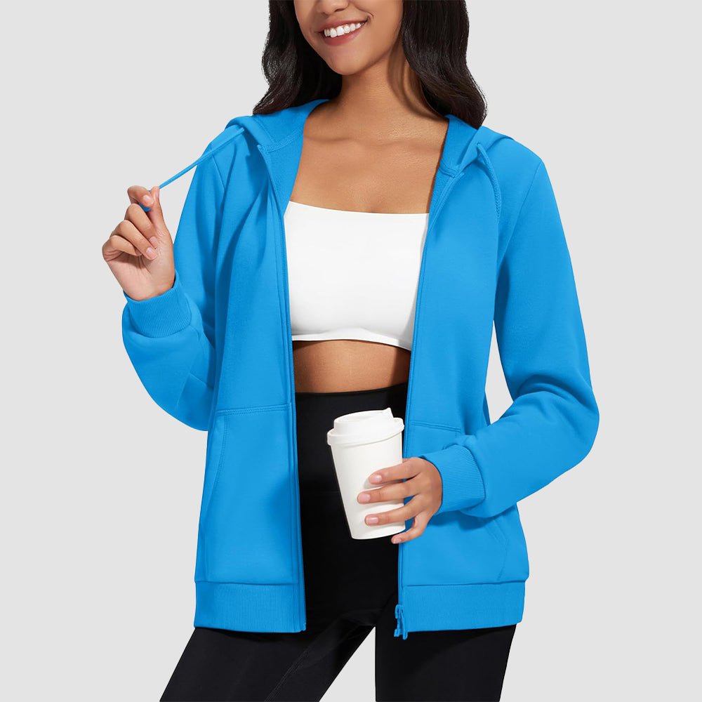 Bright Blue Women's Fleece Jacket - Full Zip, Hood & Pockets - MAGCOMSEN