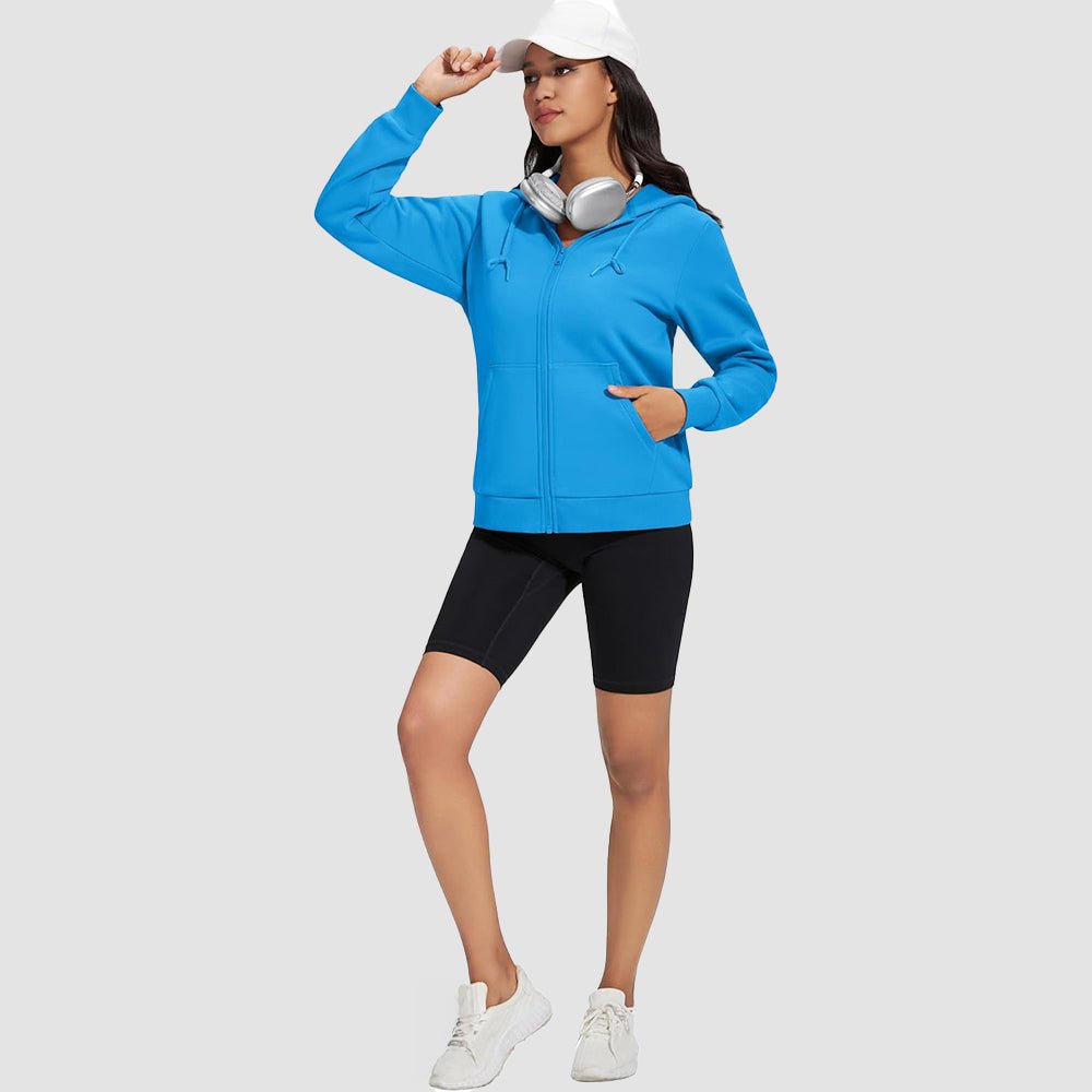 Bright Blue Women's Fleece Jacket - Full Zip, Hood & Pockets - MAGCOMSEN