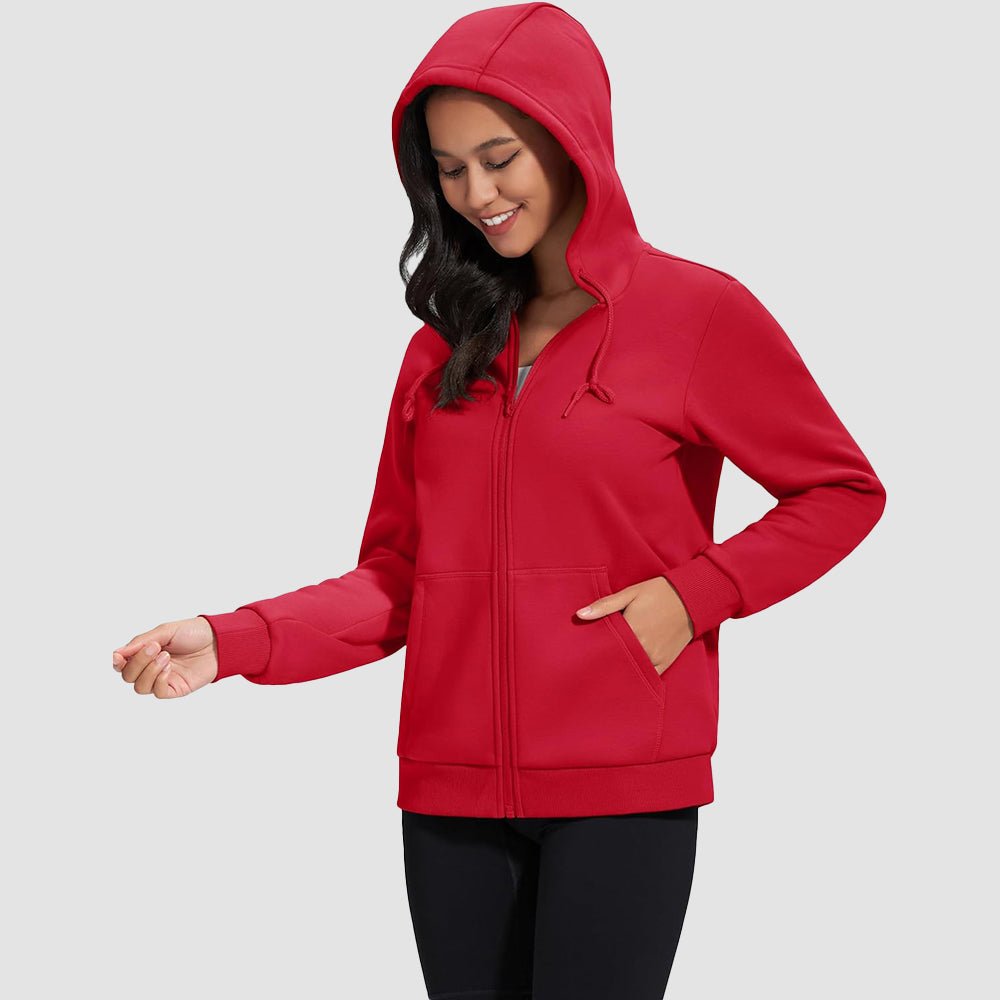 Red Women's Fleece Jacket - Full Zip, Hood & Pockets - MAGCOMSEN