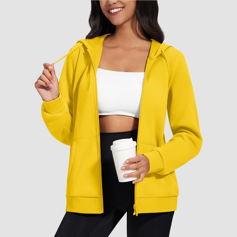 Yellow Women's Fleece Jacket - Full Zip, Hood & Pockets - MAGCOMSEN