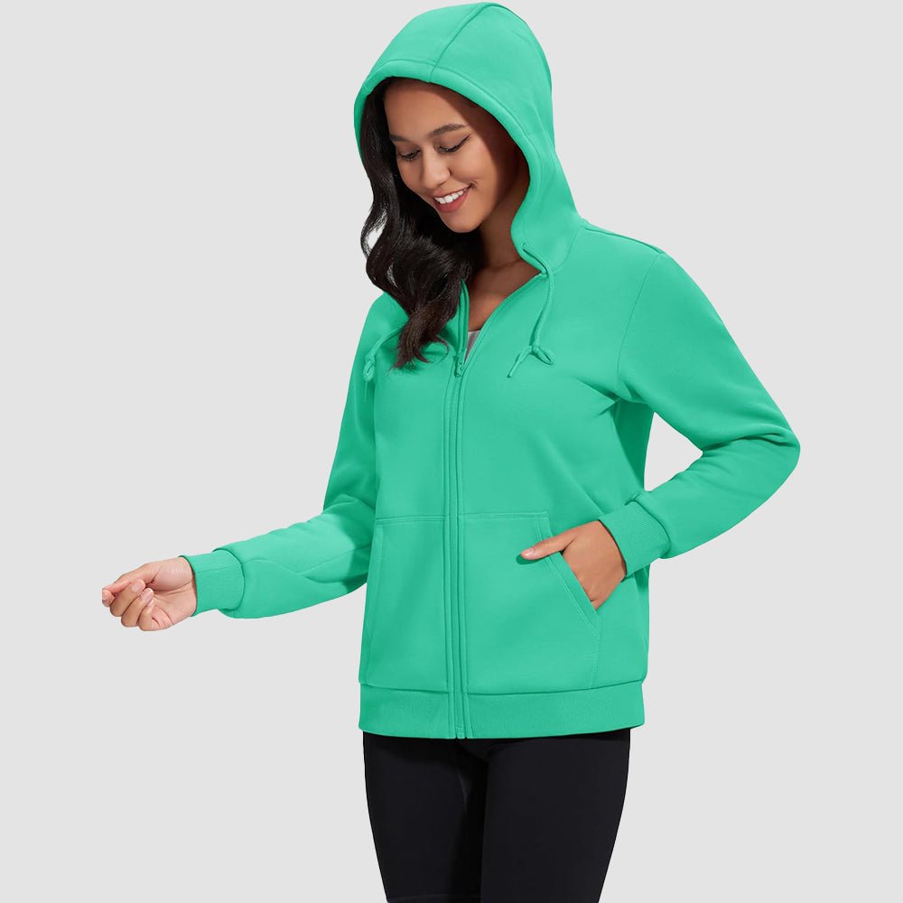 Mint Women's Fleece Jacket - Full Zip, Hood & Pockets - MAGCOMSEN