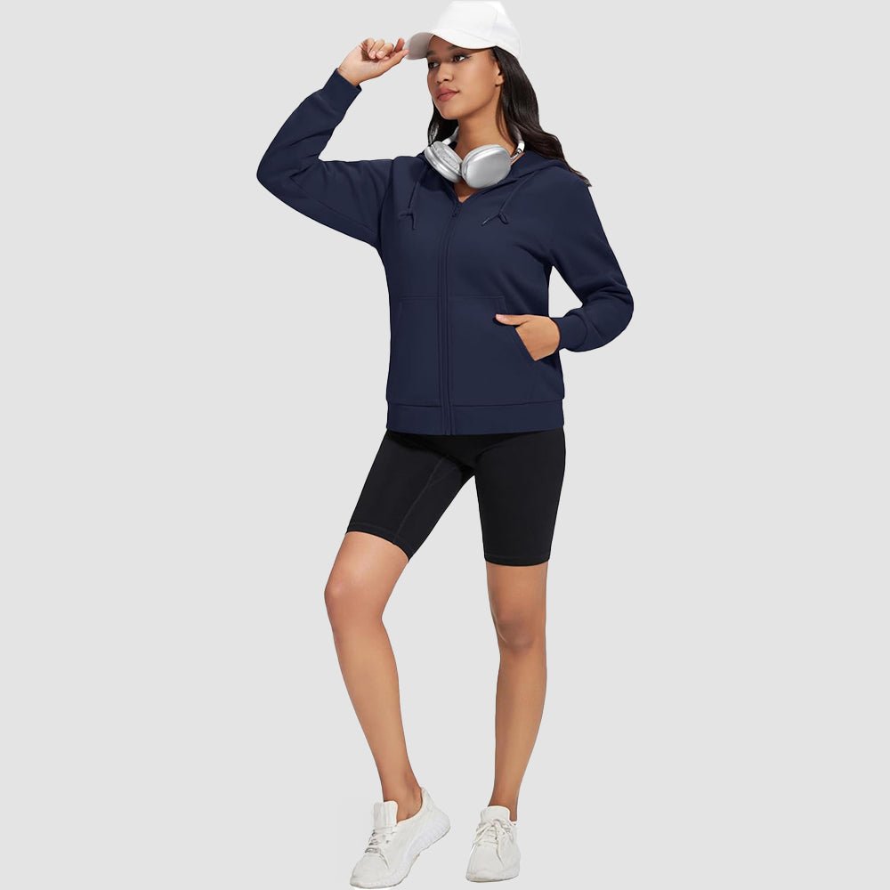Navy Women's Fleece Jacket - Full Zip, Hood & Pockets - MAGCOMSEN