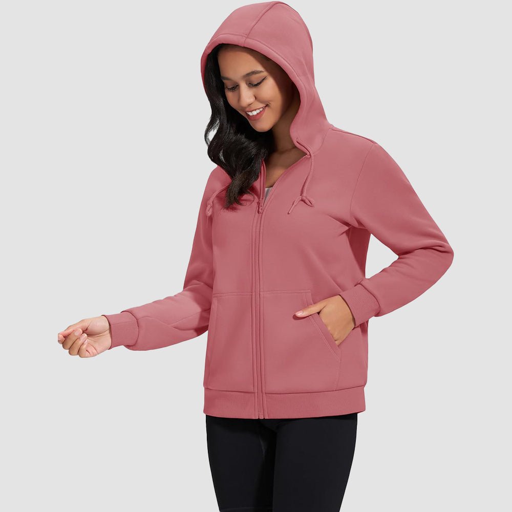 Grey Pink Women's Fleece Jacket - Full Zip, Hood & Pockets - MAGCOMSEN