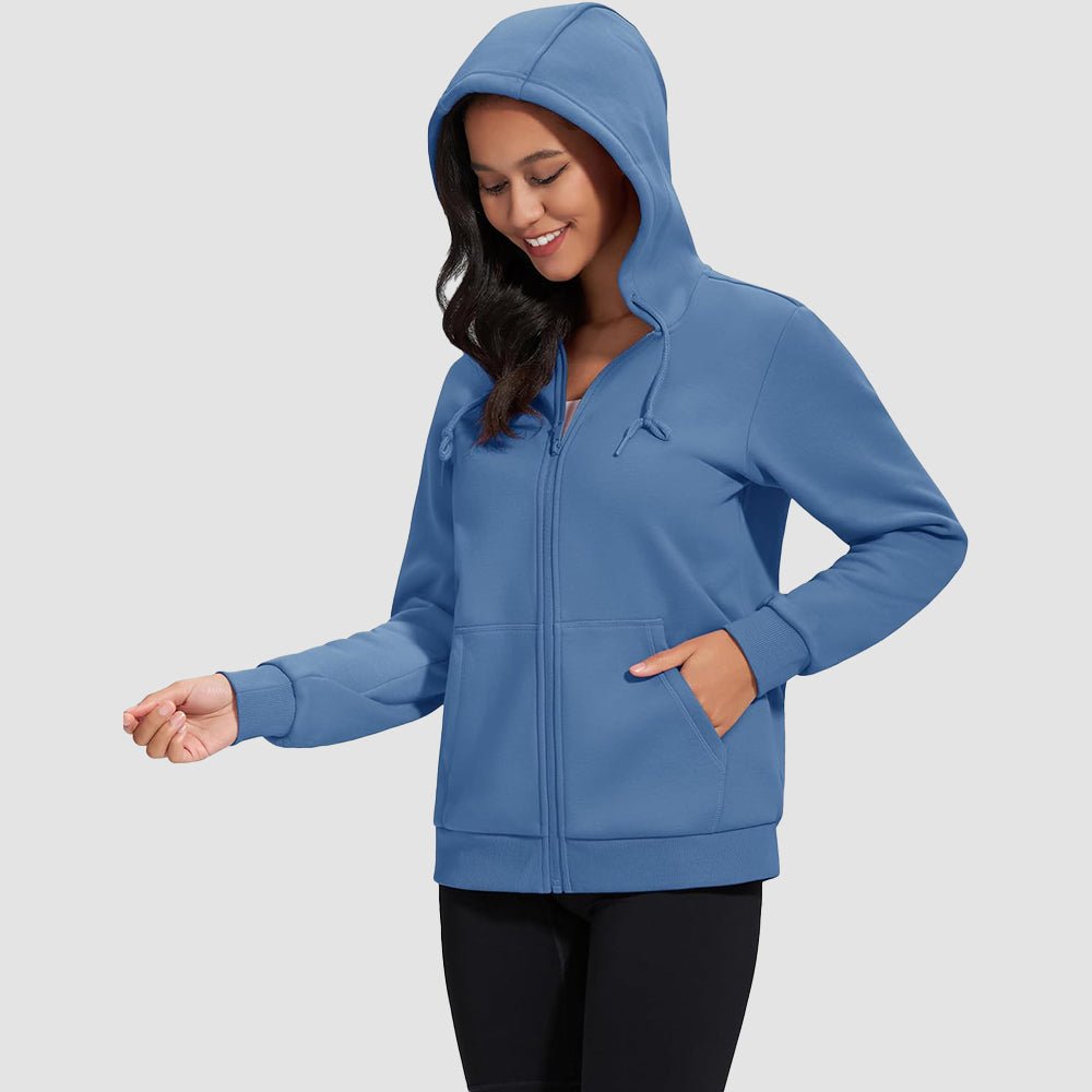 Grey Blue Women's Fleece Jacket - Full Zip, Hood & Pockets - MAGCOMSEN