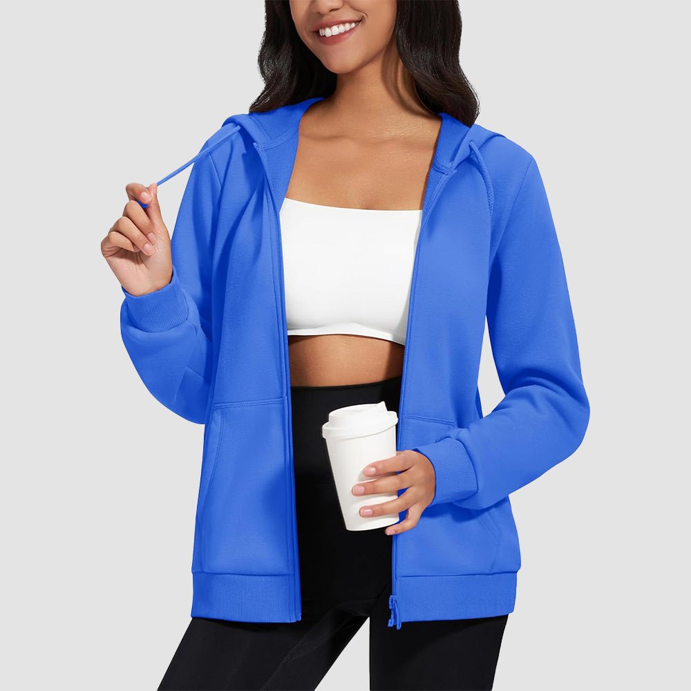Azure Women's Fleece Jacket - Full Zip, Hood & Pockets - MAGCOMSEN