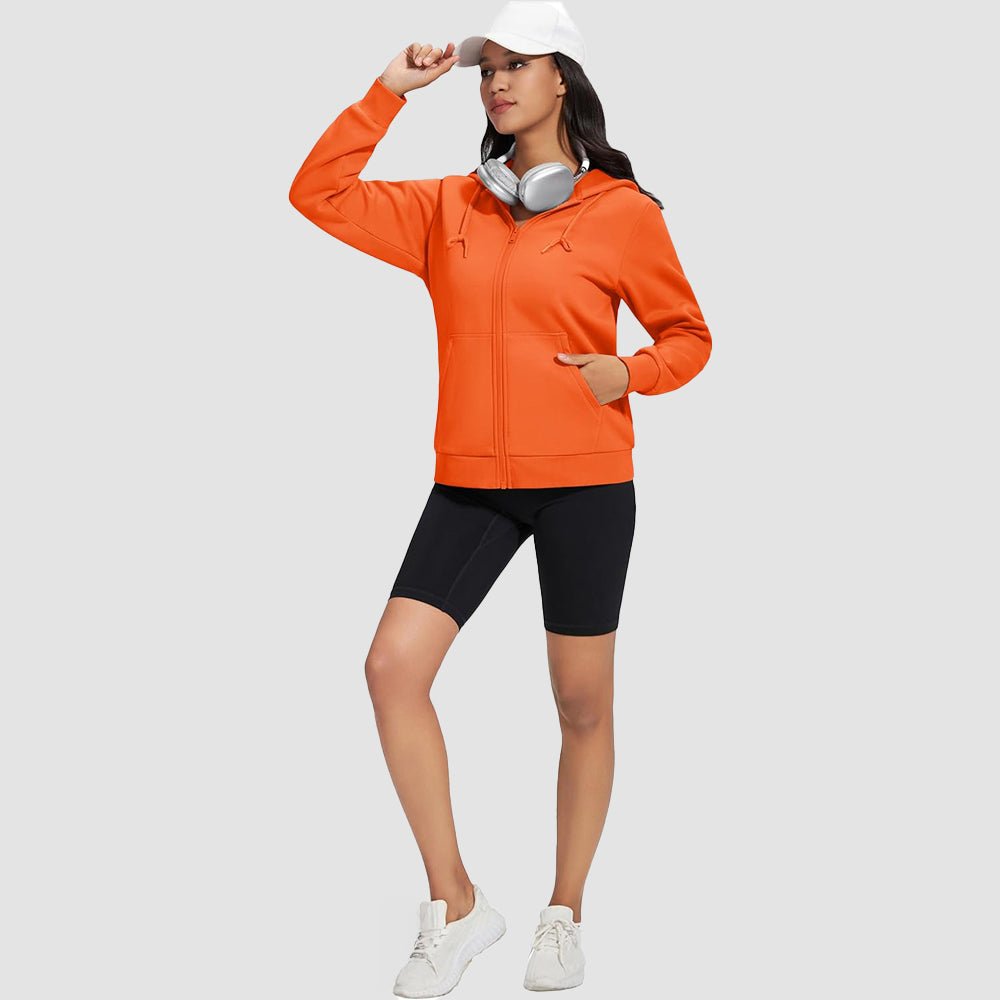 Orange Women's Fleece Jacket - Full Zip, Hood & Pockets - MAGCOMSEN