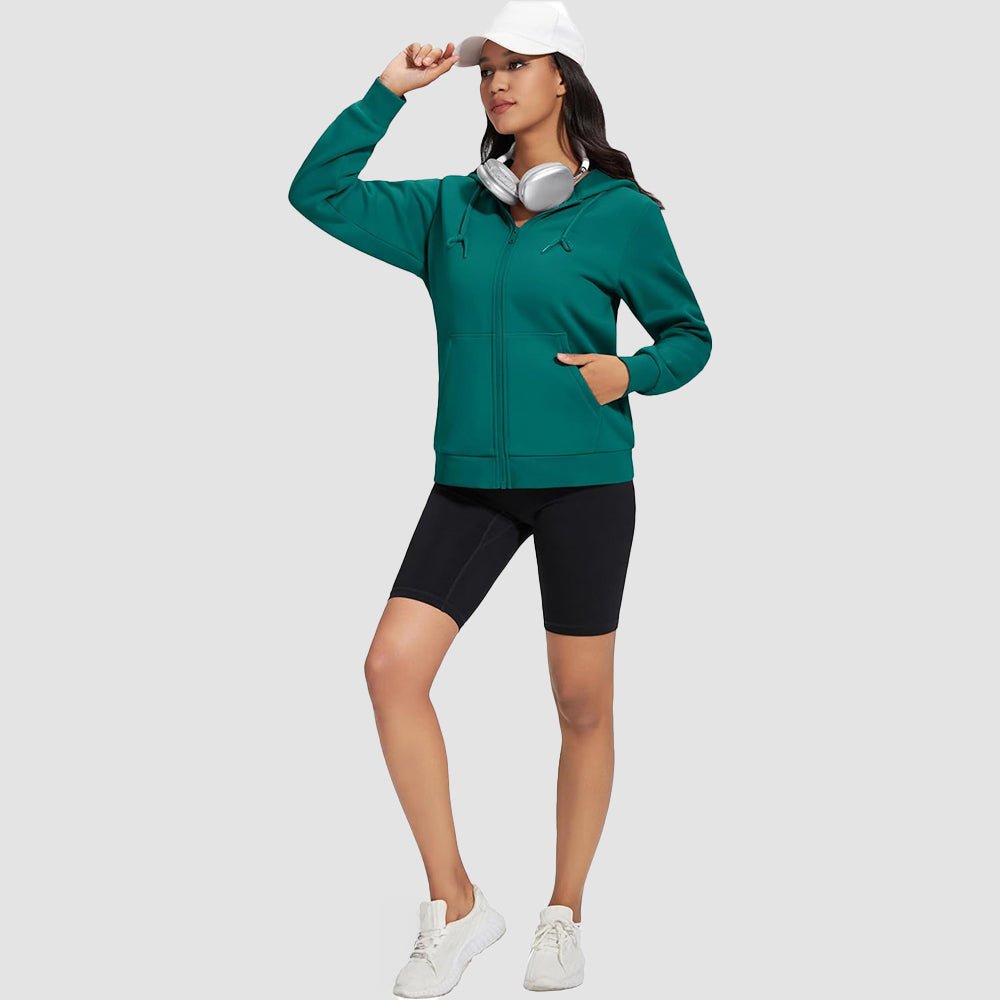 Jade Green Women's Fleece Jacket - Full Zip, Hood & Pockets - MAGCOMSEN