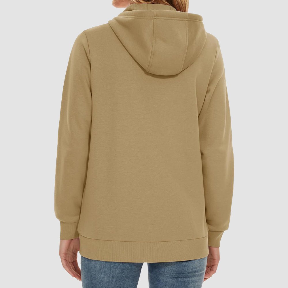 Khaki Women's Fleece Jacket - Full Zip, Hood & Pockets - MAGCOMSEN