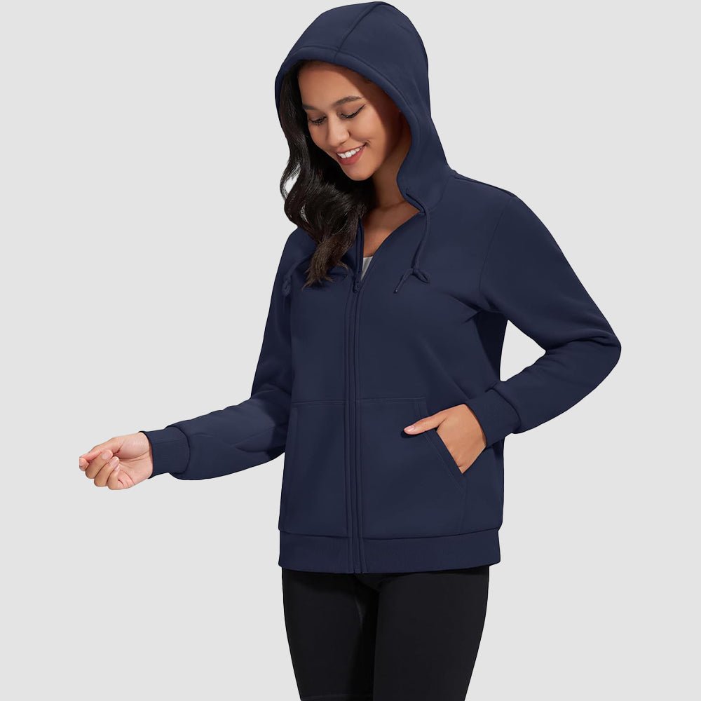 Navy Women's Fleece Jacket - Full Zip, Hood & Pockets - MAGCOMSEN