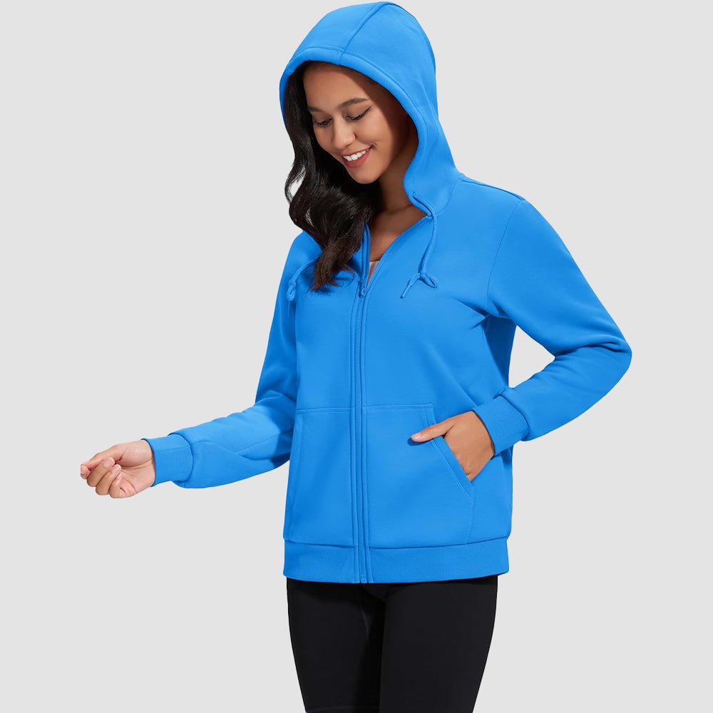 Ice Blue Women's Fleece Jacket - Full Zip, Hood & Pockets - MAGCOMSEN