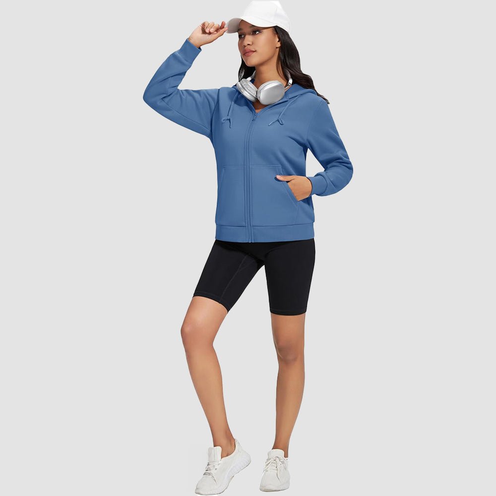 Grey Blue Women's Fleece Jacket - Full Zip, Hood & Pockets - MAGCOMSEN