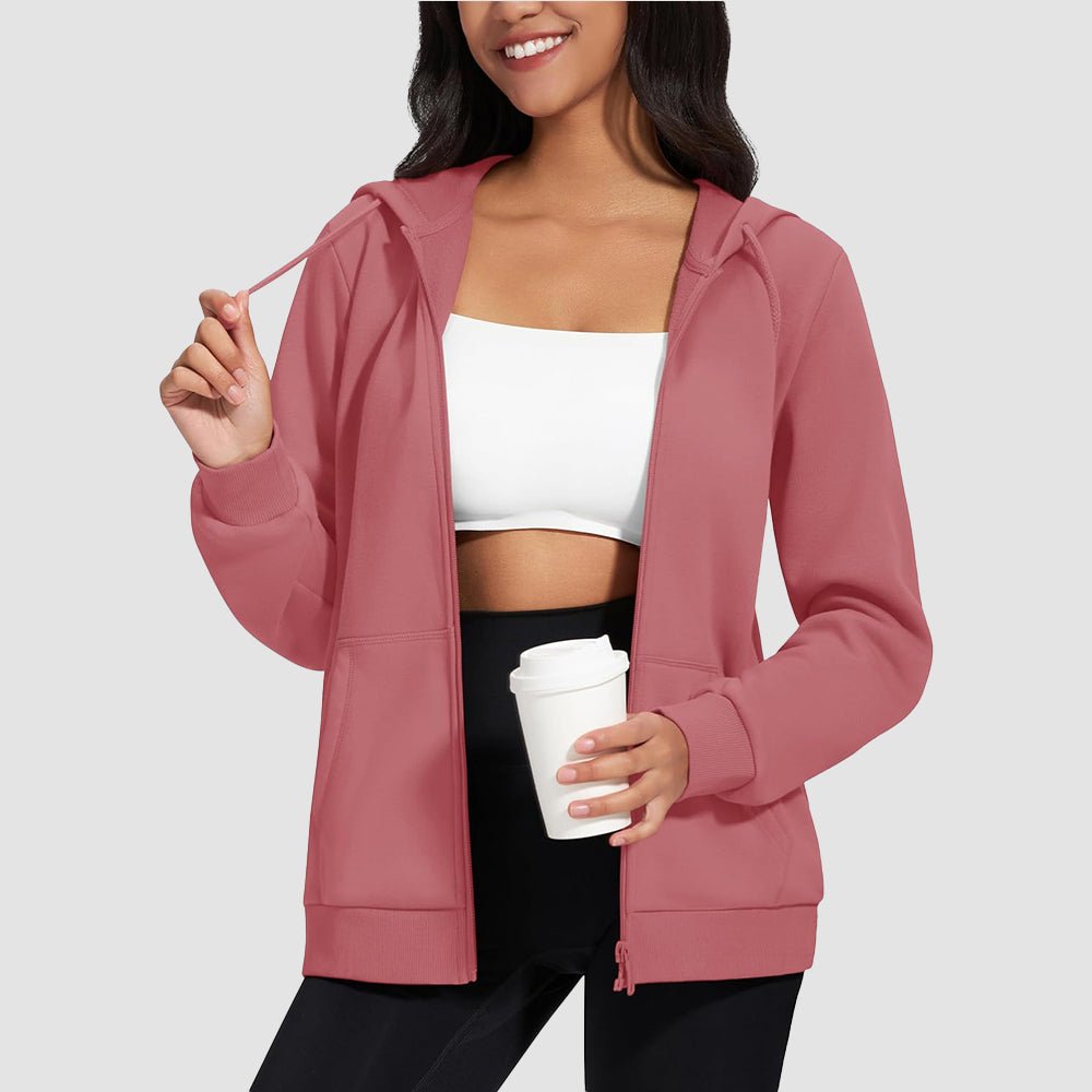 Grey Pink Women's Fleece Jacket - Full Zip, Hood & Pockets - MAGCOMSEN