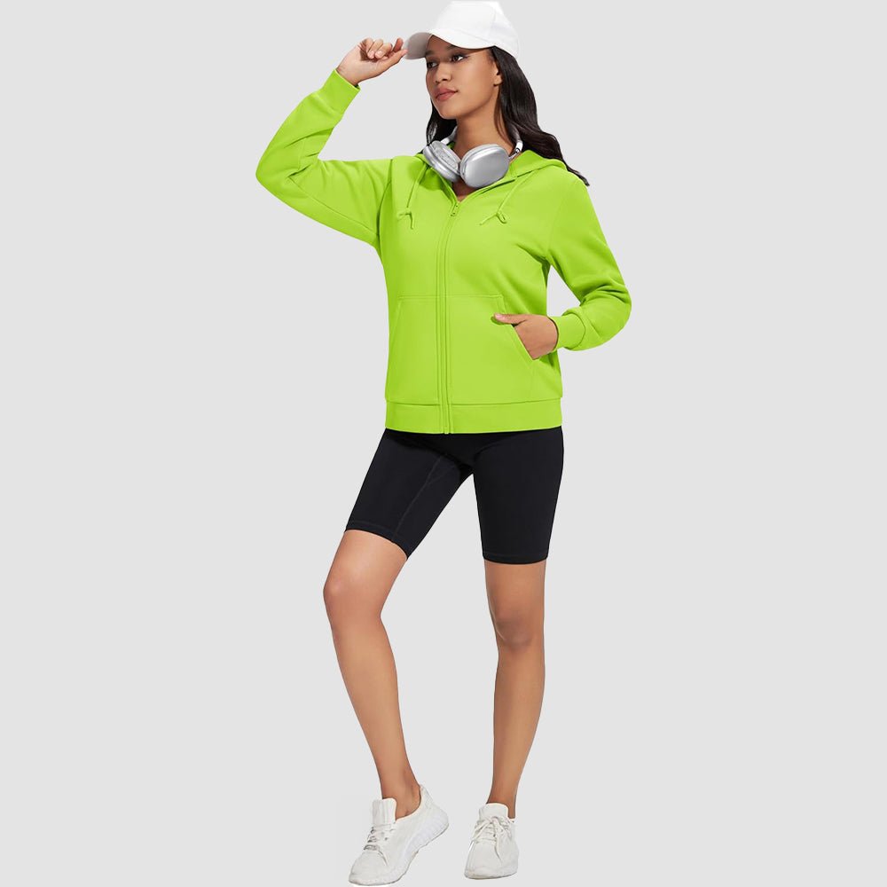 Yellow Green Women's Fleece Jacket - Full Zip, Hood & Pockets - MAGCOMSEN