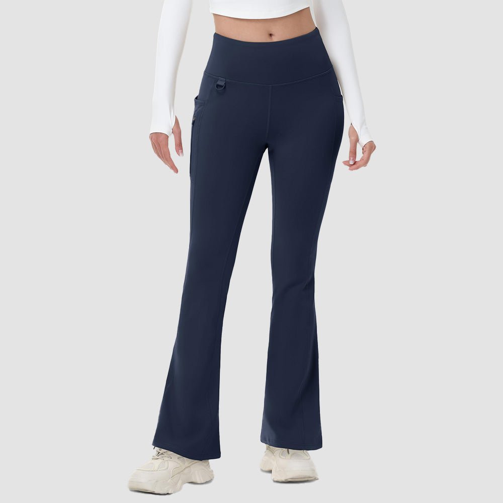 Navy Women's Fleece Lined Flare Leggings - Waterproof Winter Hiking Pants with Pockets - MAGCOMSEN
