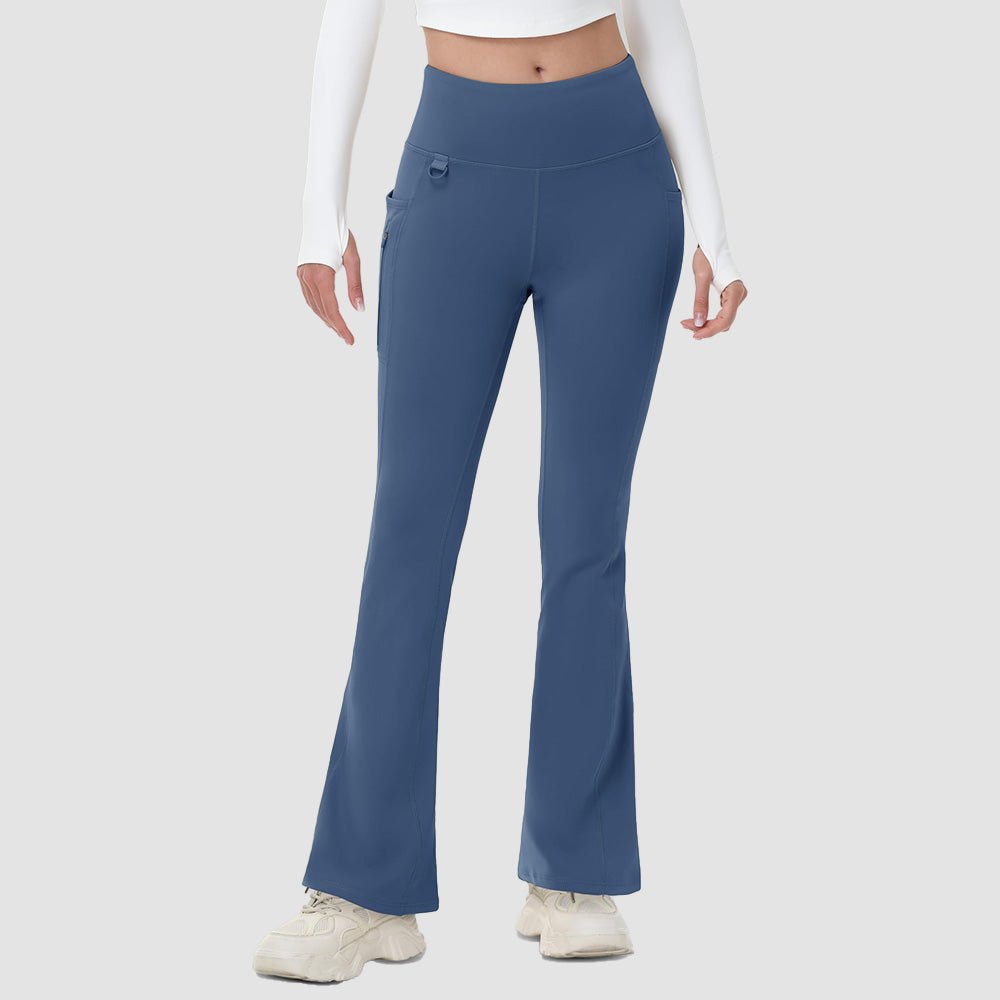 Blue Grey Women's Fleece Lined Flare Leggings - Waterproof Winter Hiking Pants with Pockets - MAGCOMSEN