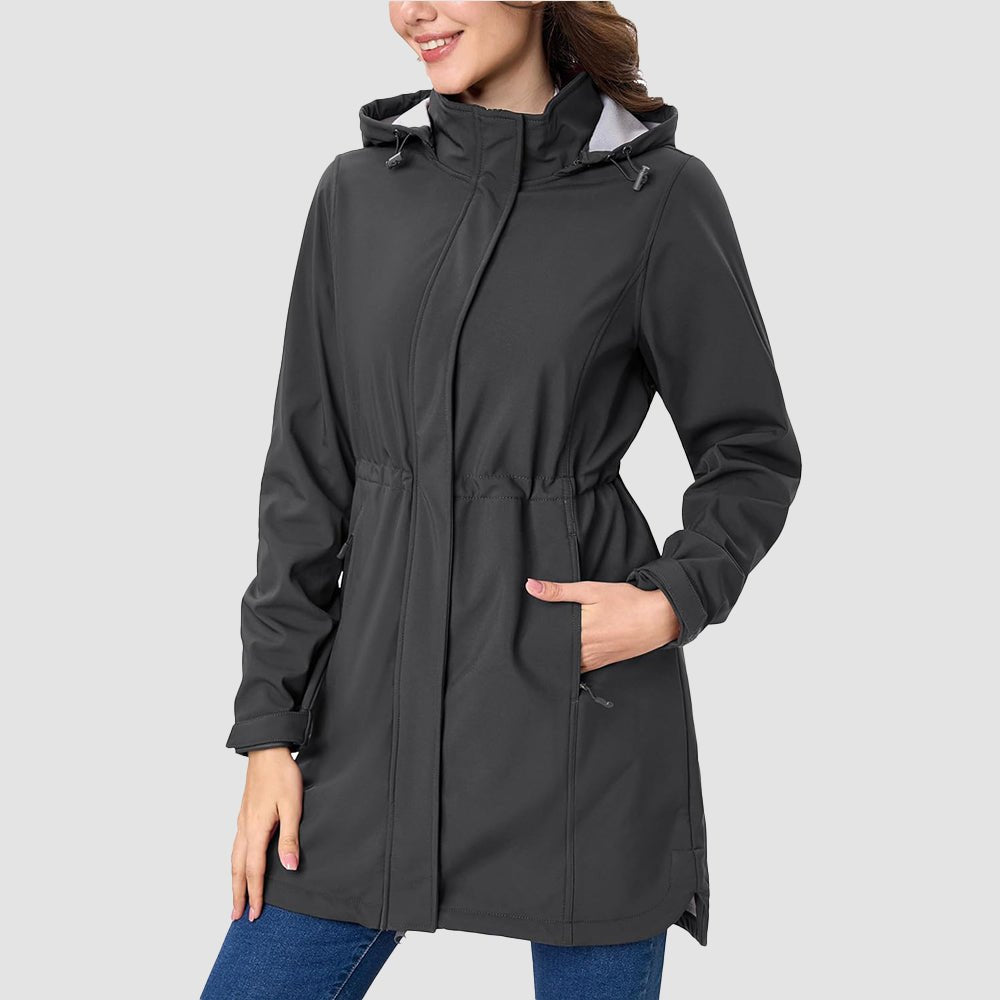 Dark Grey Women's Fleece Lined Jacket Hooded Warm Winter Coat - MAGCOMSEN