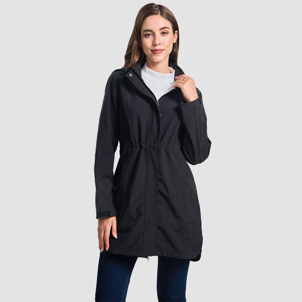 Black Women's Fleece Lined Jacket Hooded Warm Winter Coat - MAGCOMSEN