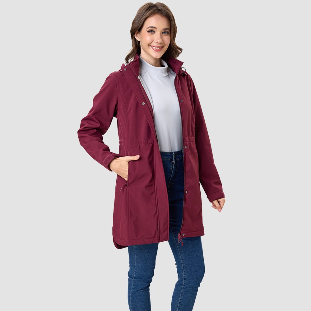 Burgundy Women's Fleece Lined Jacket Hooded Warm Winter Coat - MAGCOMSEN