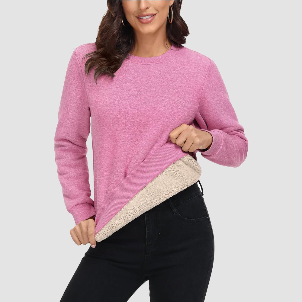 Pink Women's Fleece Sweatshirt - Crewneck, Winter Warm & Cozy - MAGCOMSEN