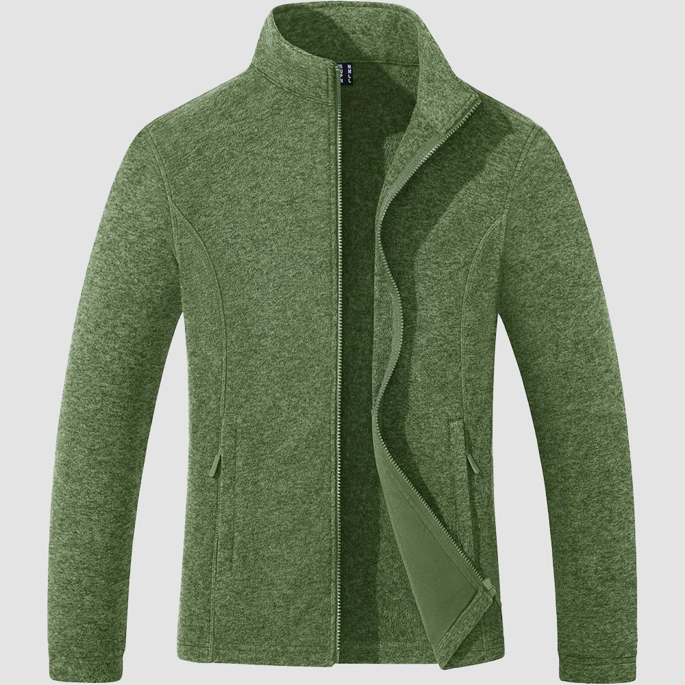 Army Green Women's Full Zip Fleece Jacket - Zip Pockets, Warm - MAGCOMSEN
