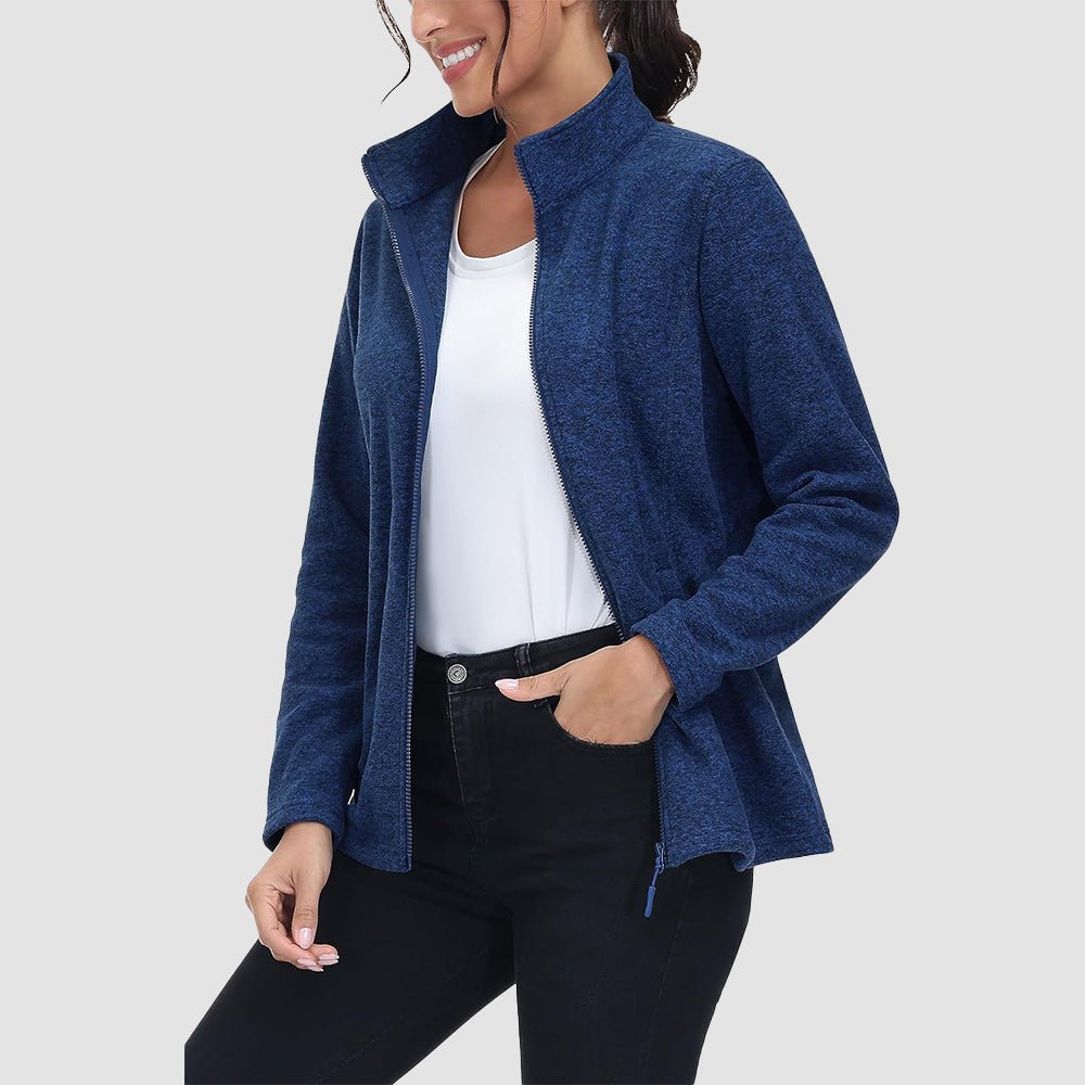 Dark Blue Women's Full Zip Fleece Jacket - Zip Pockets, Warm - MAGCOMSEN