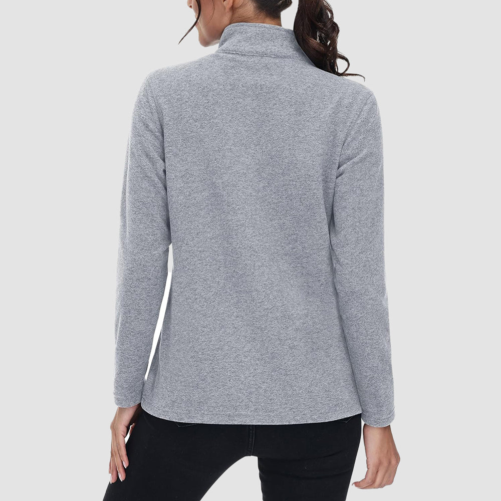 Light Grey Women's Full Zip Fleece Jacket - Zip Pockets, Warm - MAGCOMSEN