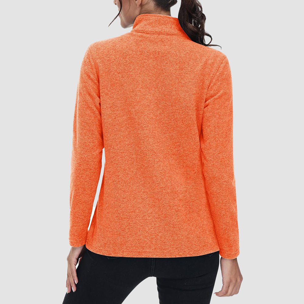 Orange Women's Full Zip Fleece Jacket - Zip Pockets, Warm - MAGCOMSEN