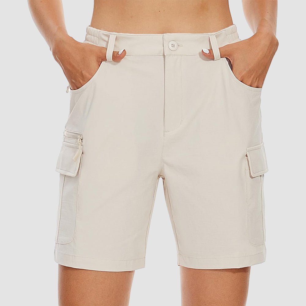 Light khaki Women's Golf Shorts, Quick - Dry & Water - Resistant with 6 Pockets - MAGCOMSEN