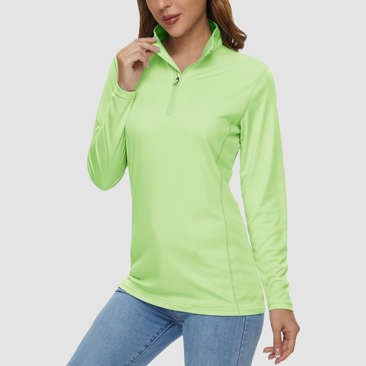 Light Green Women's Half Zip Quick Dry Shirt UPF 50+ - MAGCOMSEN
