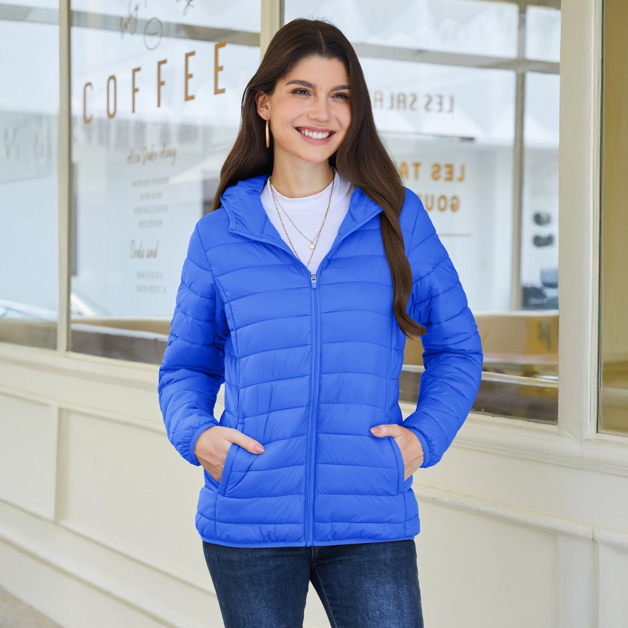 Azure Women's Hooded Lightweight Puffer Jacket Full Zip Winter Coat - MAGCOMSEN